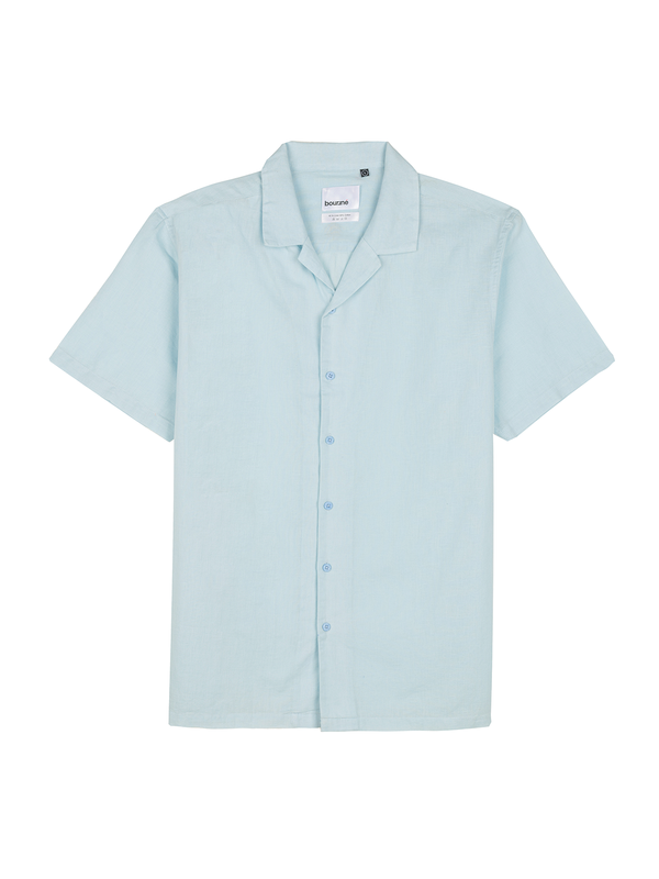 Sky Blue Cuban Collar Linen Shirt