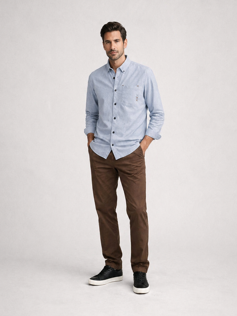 Slate Blue Linen Blend Shirt