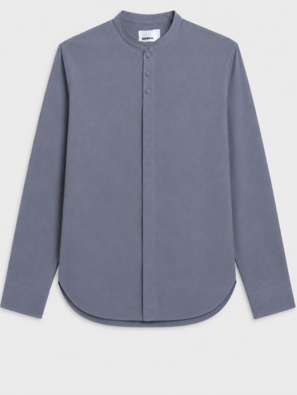 Mandarin Concealed Placket Linen Shirt - Blue