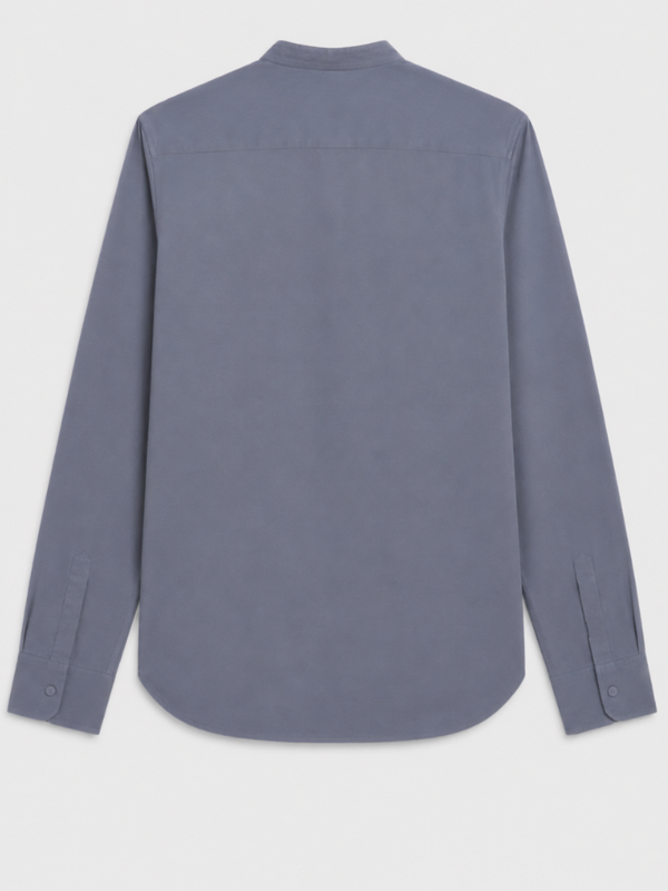 Mandarin Concealed Placket Linen Shirt - Blue