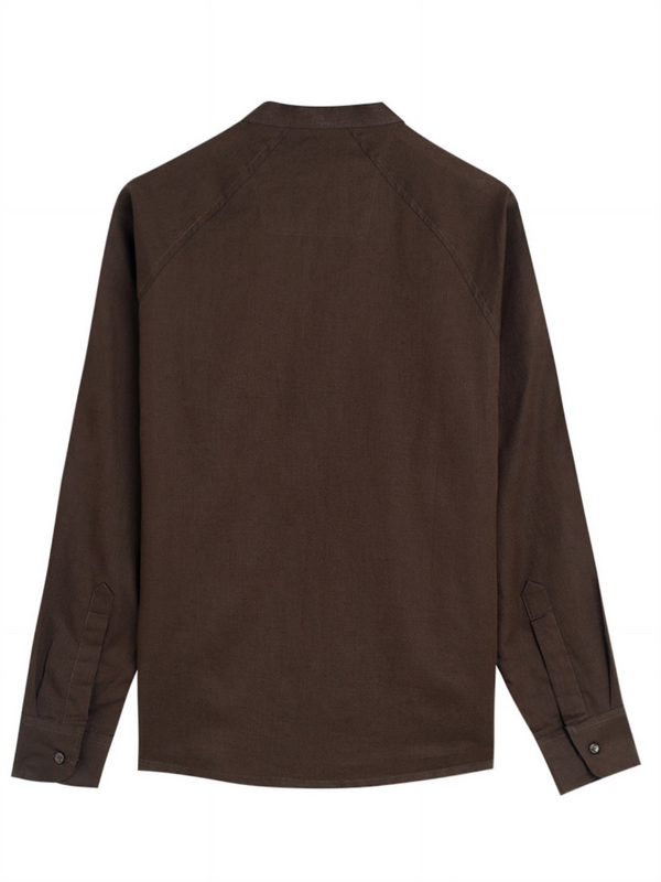Mandarin Concealed Placket Linen Shirt - Brown