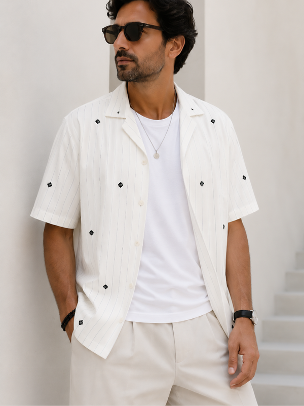 Artisan Block Print Cotton Shirt - White