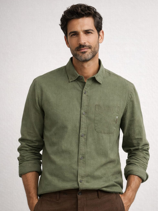 Olive Green Linen Blend Shirt