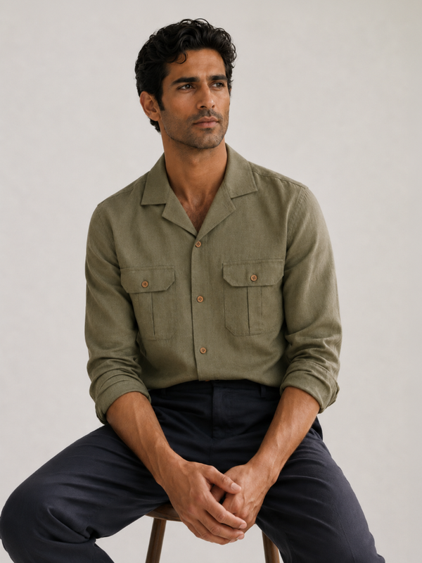 Cotton Lyocell Utility Shirt - Mud Green