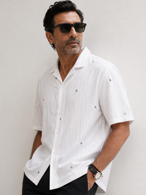 Artisan Block Print Cotton Shirt - White