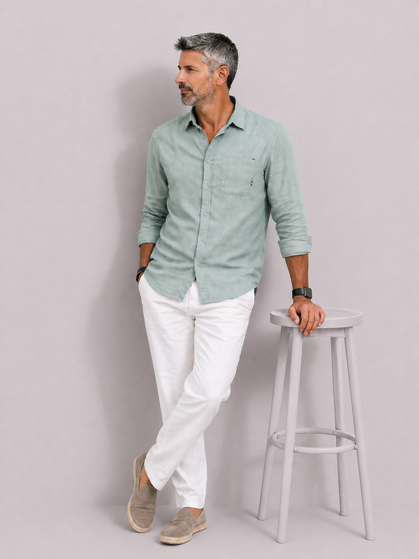 Dusty Green Linen Blend Shirt