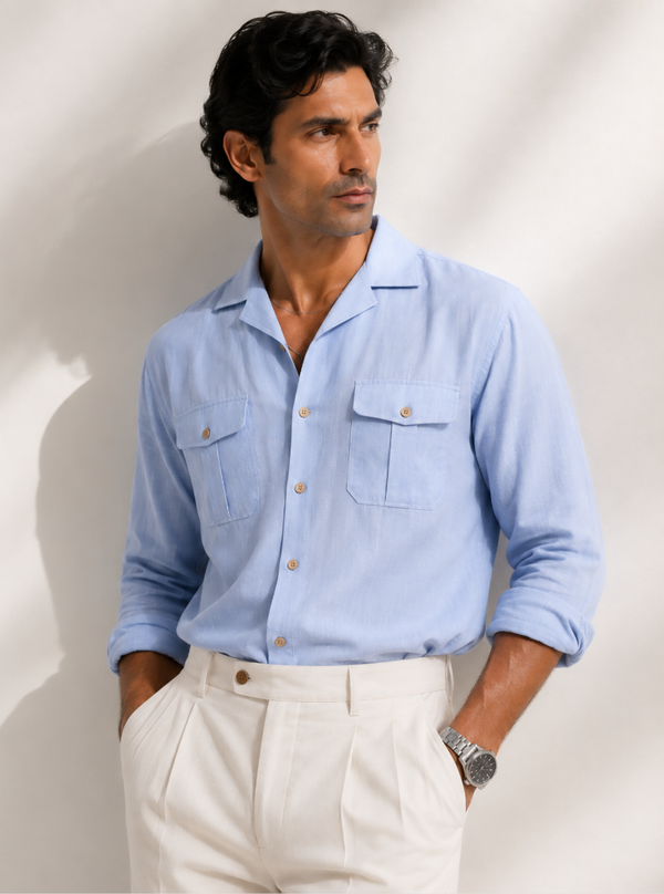 Cotton Lyocell Utility Shirt - Blue