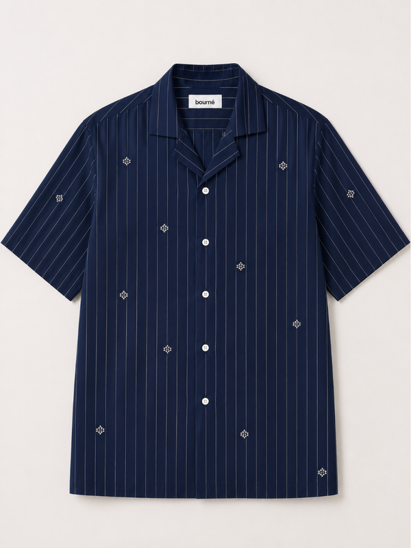 Artisan Block Print Cotton Shirt - Navy