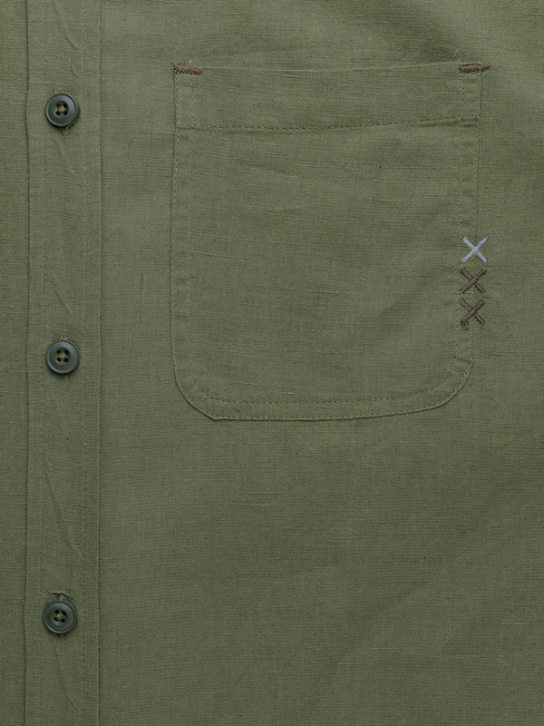 Olive Green Linen Blend Shirt