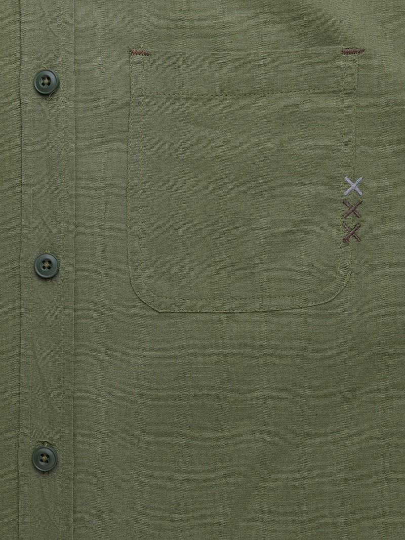 Olive Green Linen Blend Shirt