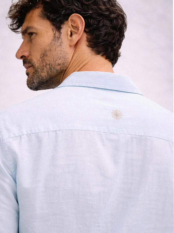 Sky Blue Cuban Collar Linen Shirt