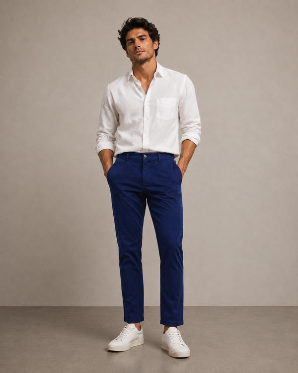 Blue Cotton Stretch Chinos