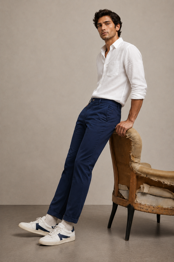 Blue Cotton Stretch Chinos
