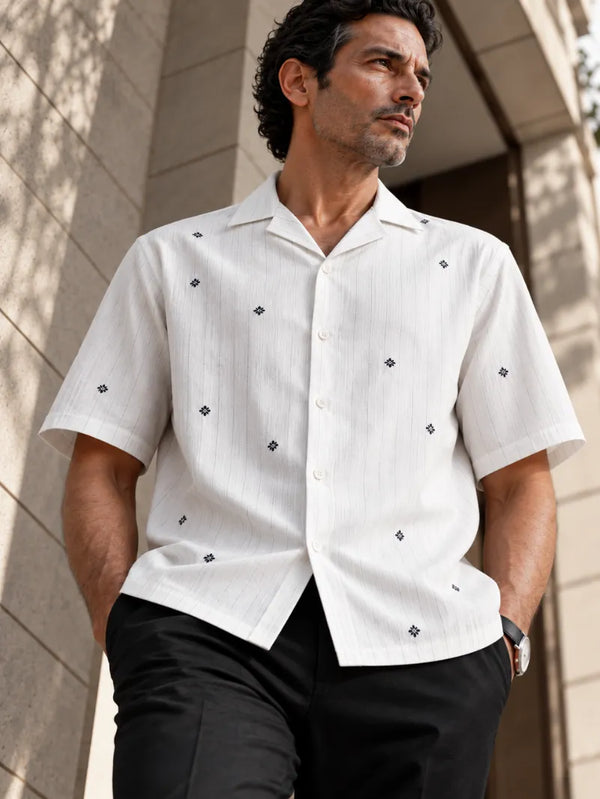 Artisan Block Print  Cotton Shirt - White