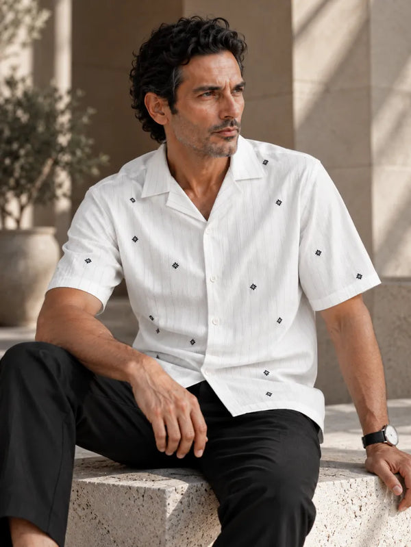 Artisan Block Print  Cotton Shirt - White