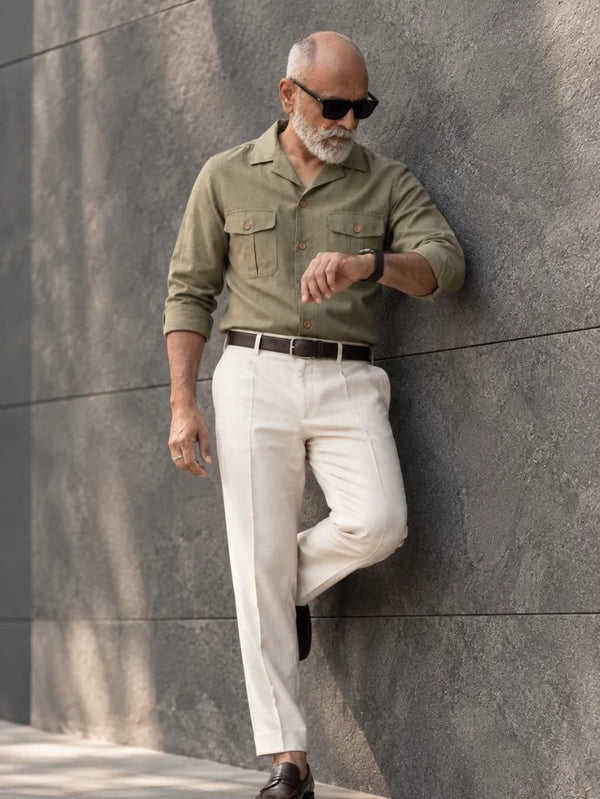 Cotton Lyocell Utility Shirt - Mud Green