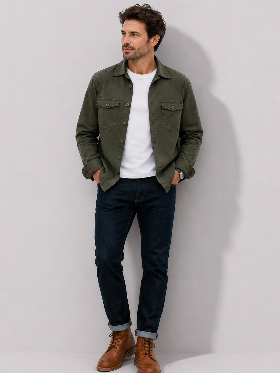 Olive Washed Stretch  Shacket