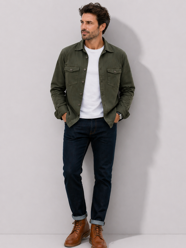Olive Washed Stretch  Shacket