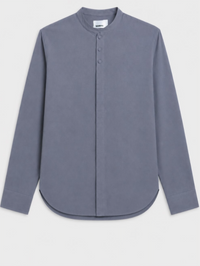 Mandarin Concealed Placket  Linen Shirt - Blue