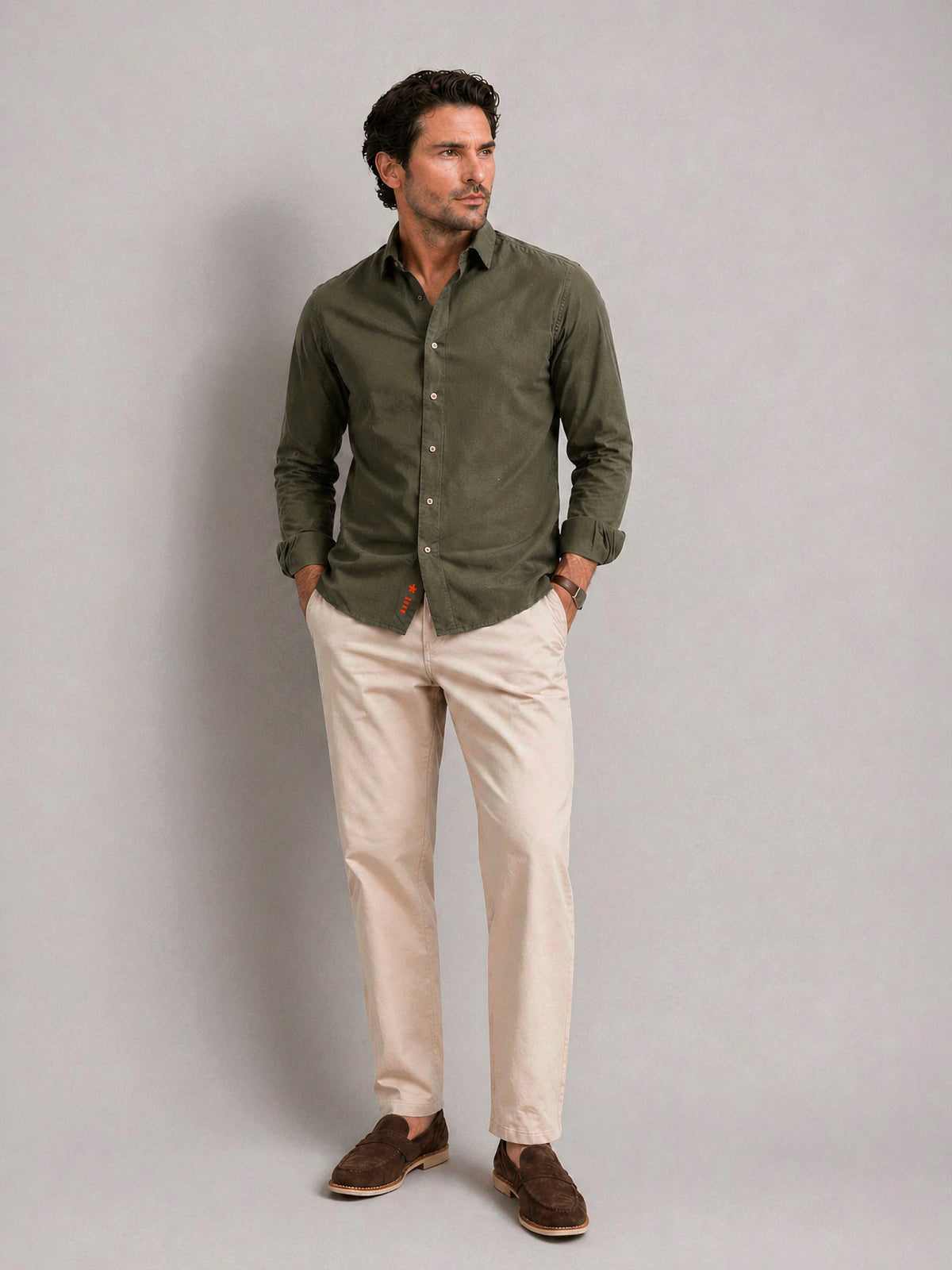 True Olive Peach Cotton Shirt