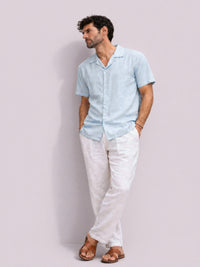 Sky Blue Cuban Collar Linen Shirt
