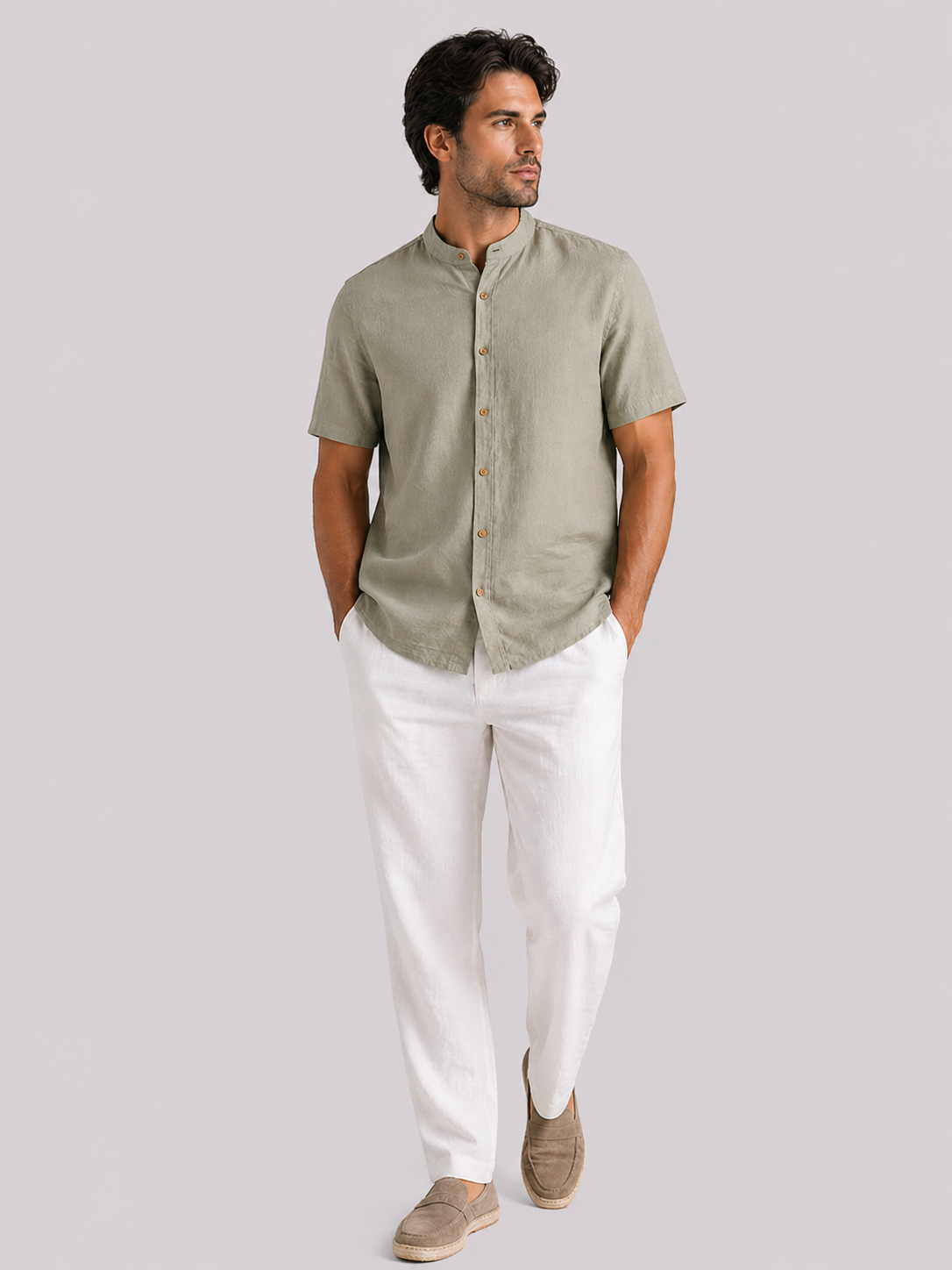 Pista Mandarin Linen Blend Shirt