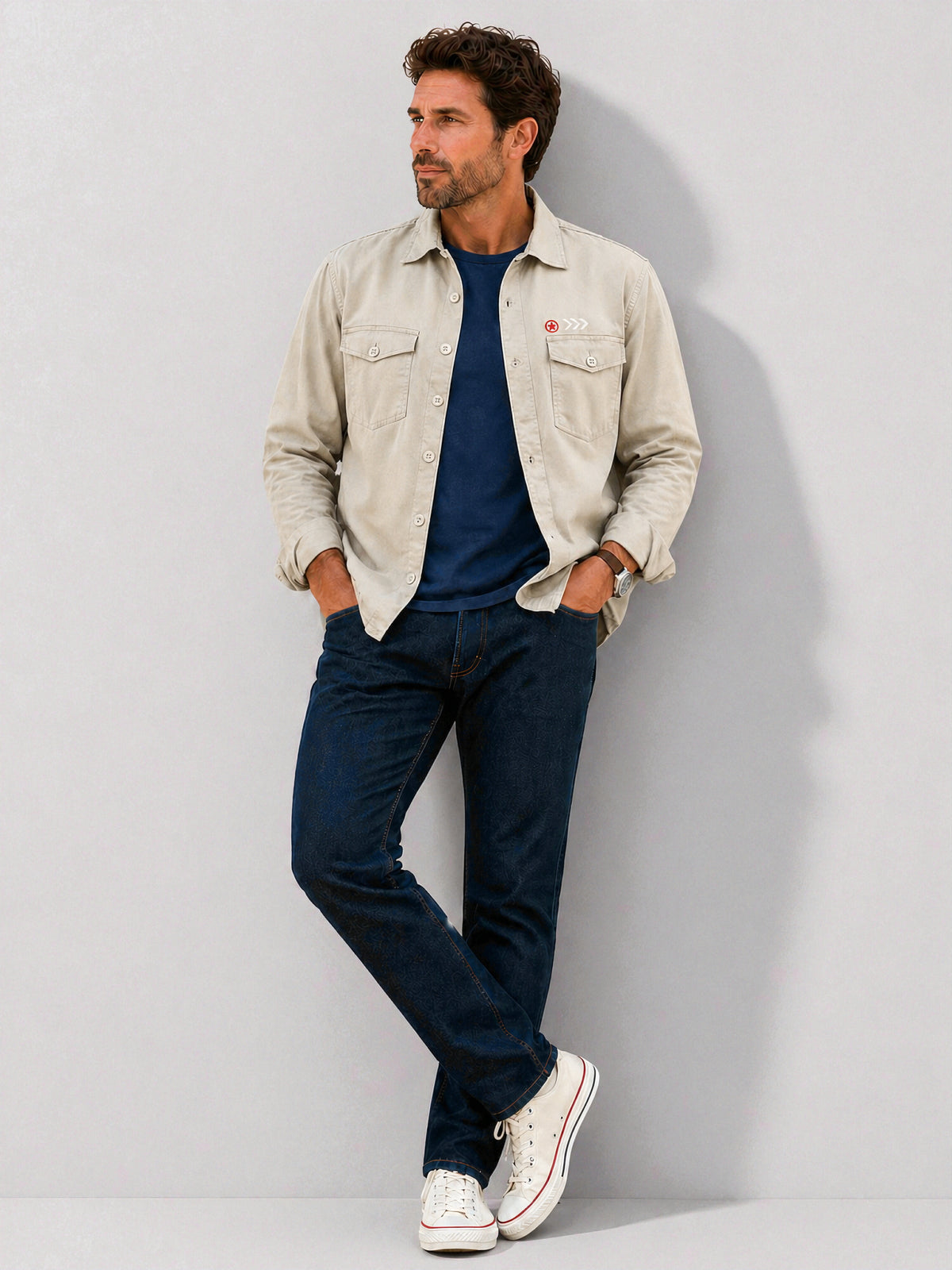 Off White Washed Stretch Shacket