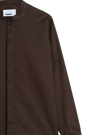 Mandarin Concealed Placket  Linen Shirt - Brown