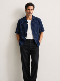 Artisan Block Print  Cotton Shirt - Navy