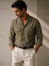 Cotton Lyocell Utility Shirt - Mud Green