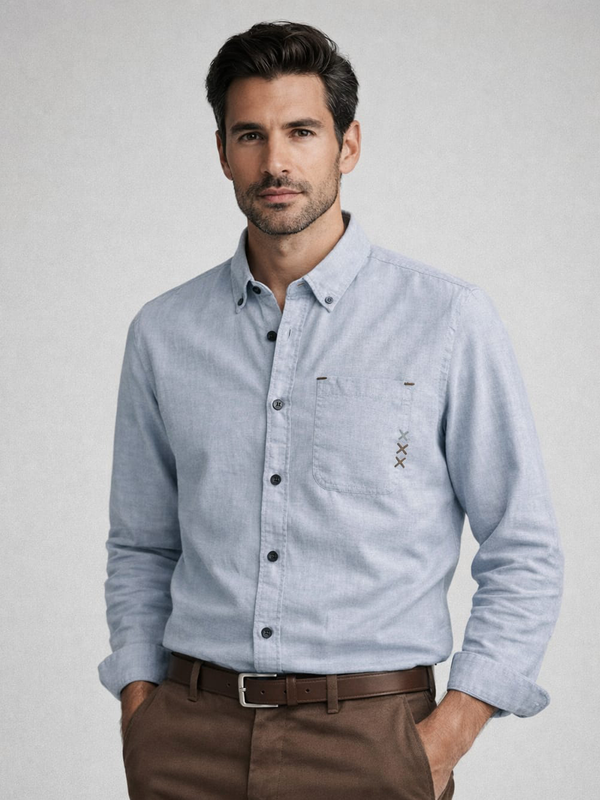 Slate Blue Linen Blend Shirt