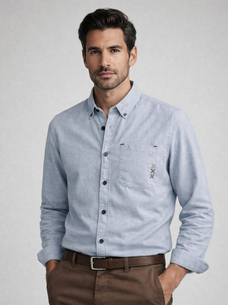 Slate Blue Linen Blend Shirt