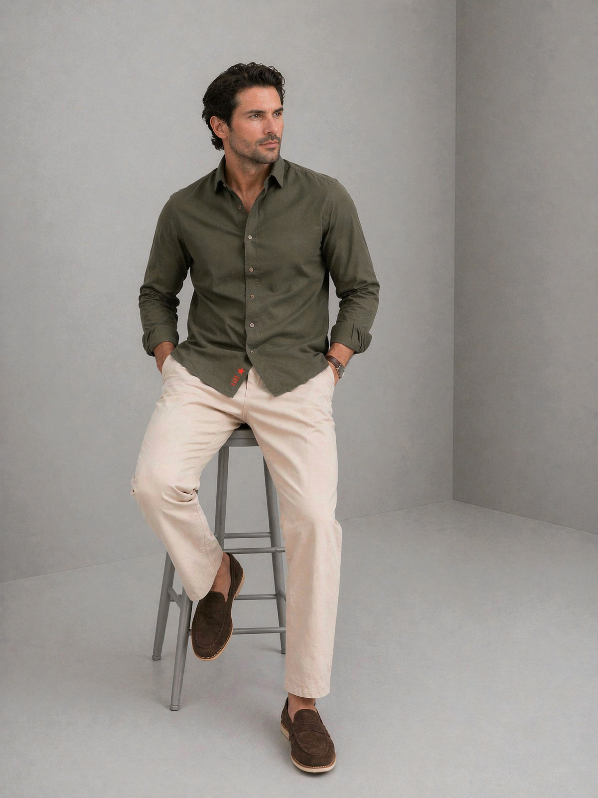 True Olive Peach Cotton Shirt
