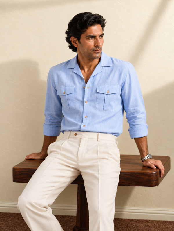 Cotton Lyocell Utility Shirt - Blue