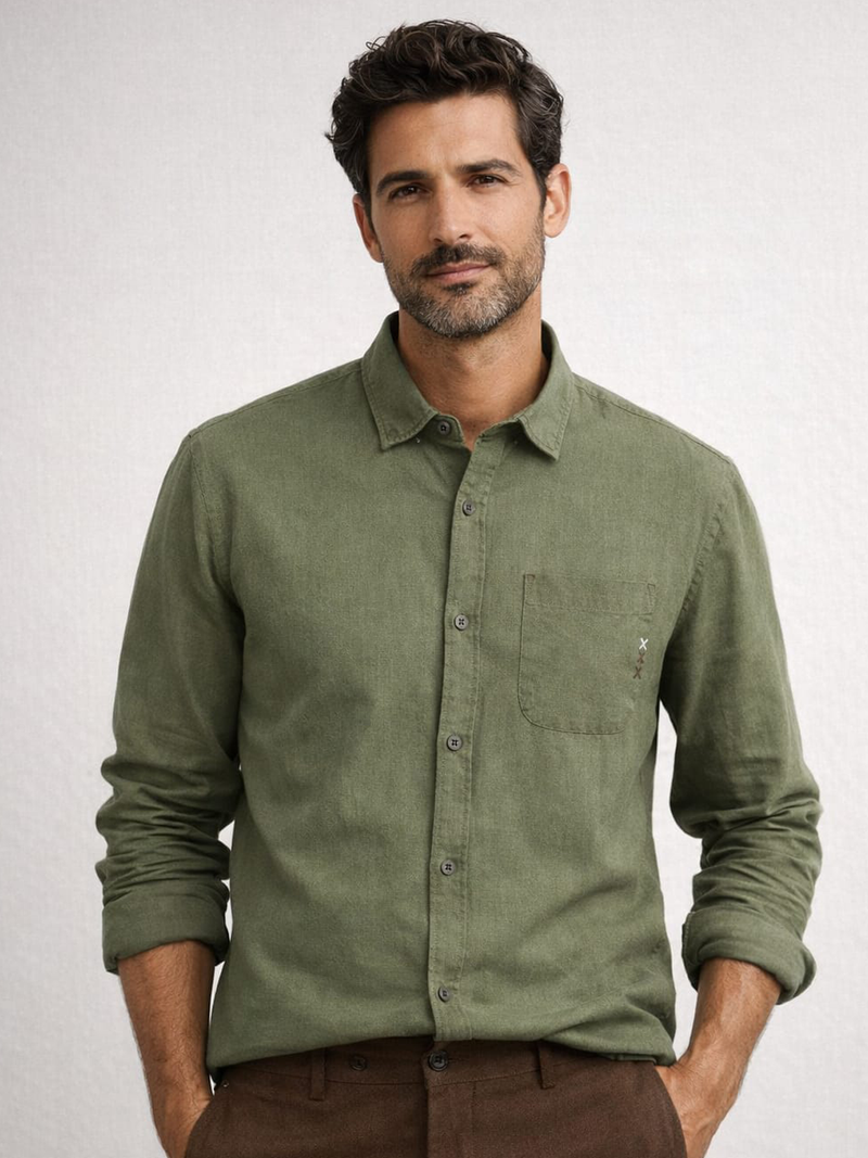 Olive Green Linen Blend Shirt