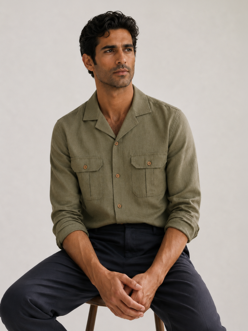 Cotton Lyocell Utility Shirt - Mud Green