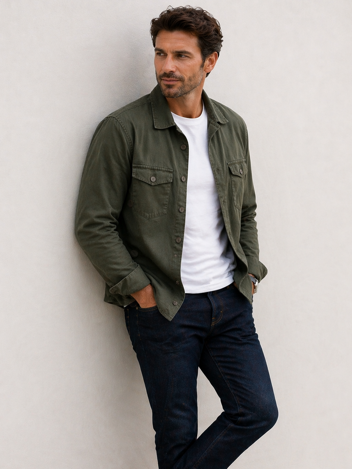 Olive Washed Stretch  Shacket