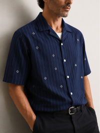 Artisan Block Print  Cotton Shirt - Navy