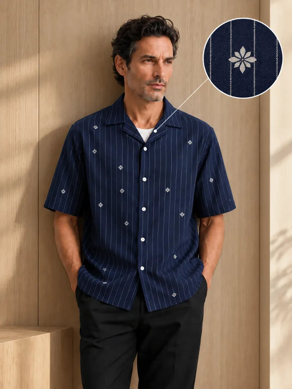 Artisan Block Print  Cotton Shirt - Navy
