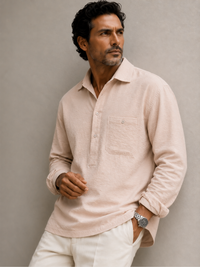 Viscose Nylon Cuff Collar Kurta - Creme