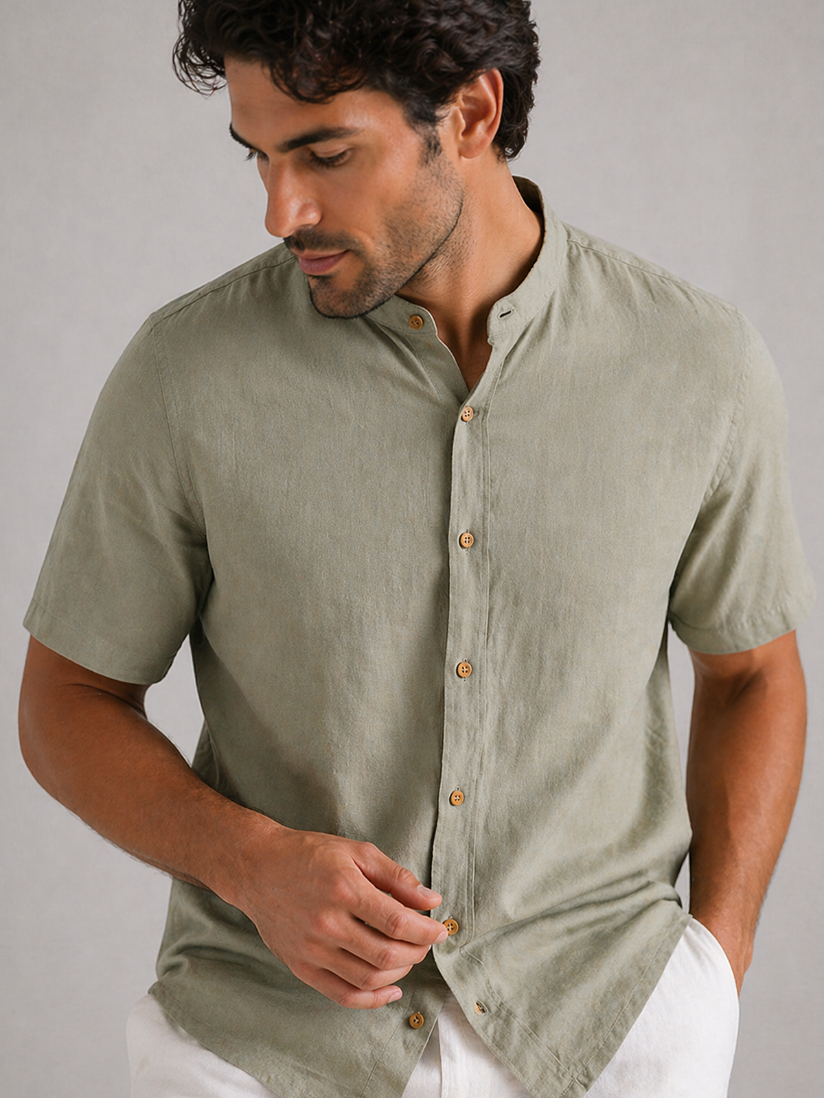 Pista Mandarin Linen Blend Shirt
