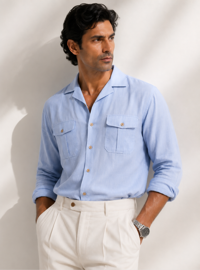 Cotton Lyocell Utility Shirt - Blue