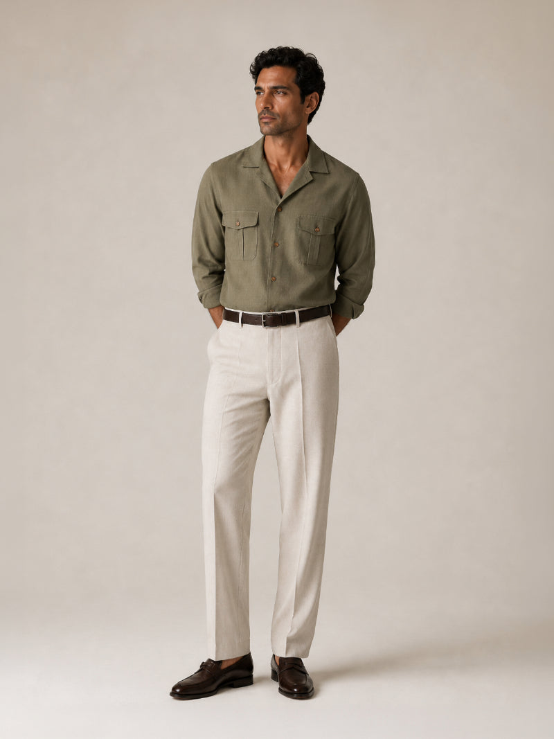 Cotton Lyocell Utility Shirt - Mud Green