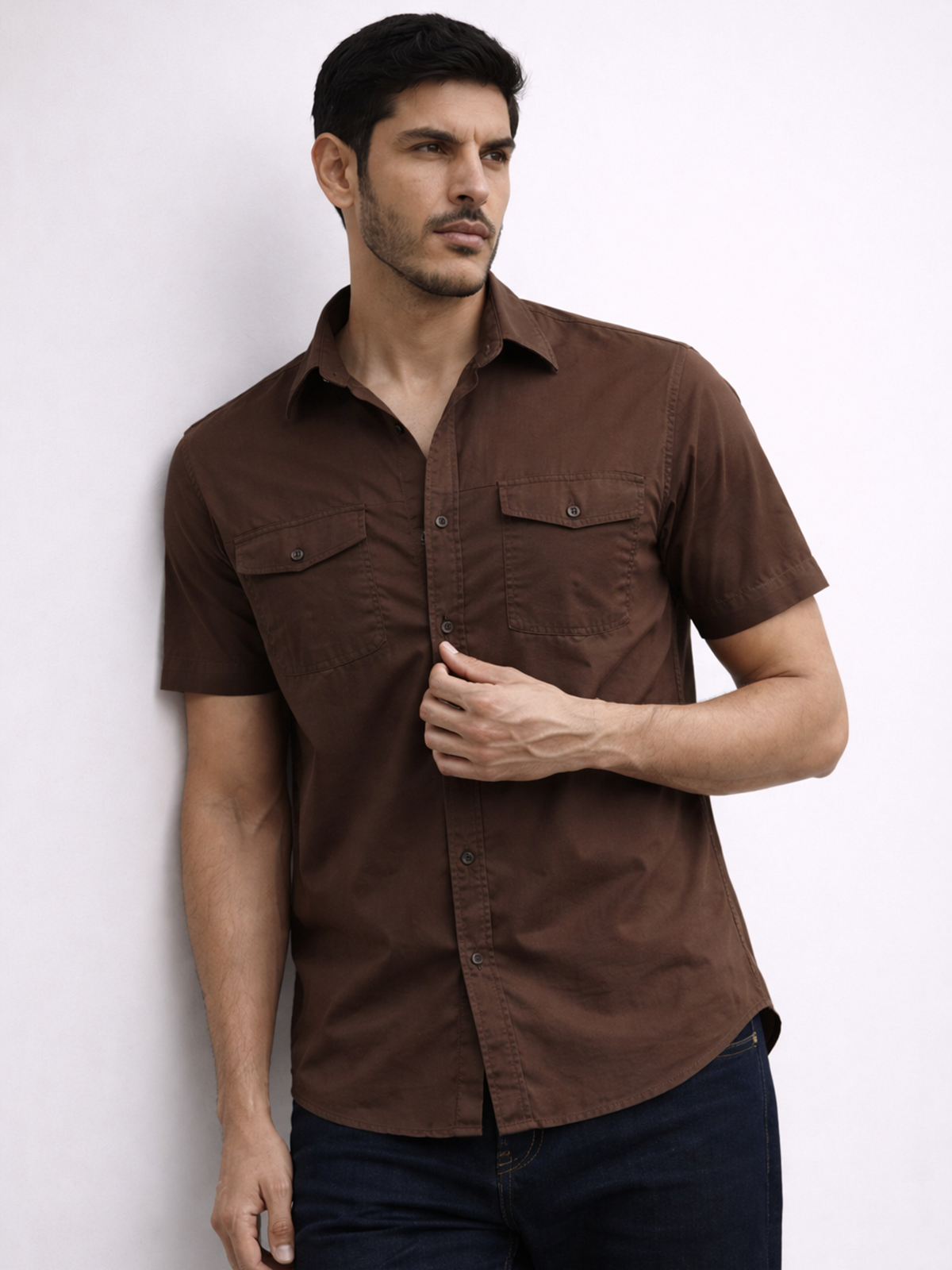 Brown Stretch Utility Shirt