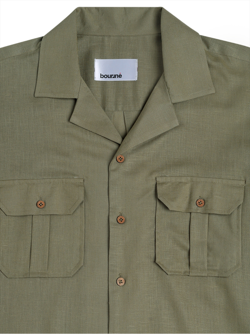 Cotton Lyocell Utility Shirt - Mud Green