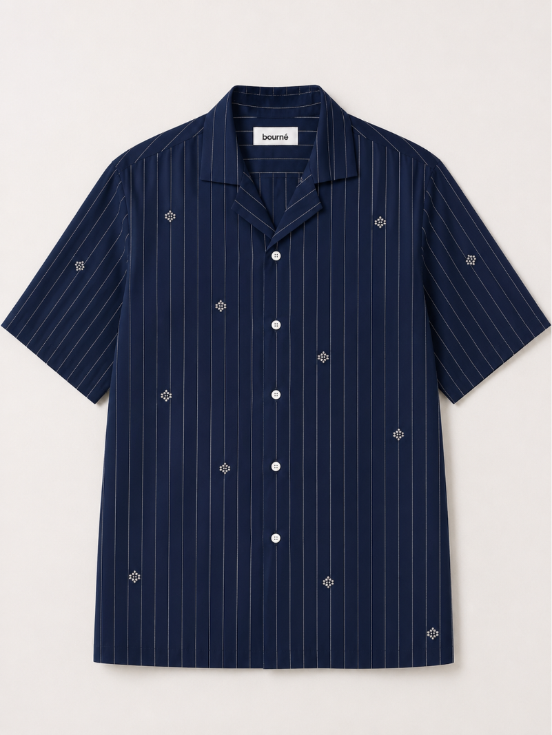 Artisan Block Print  Cotton Shirt - Navy