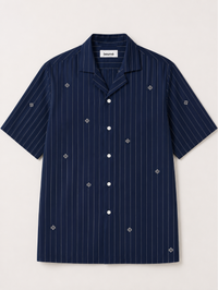 Artisan Block Print  Cotton Shirt - Navy