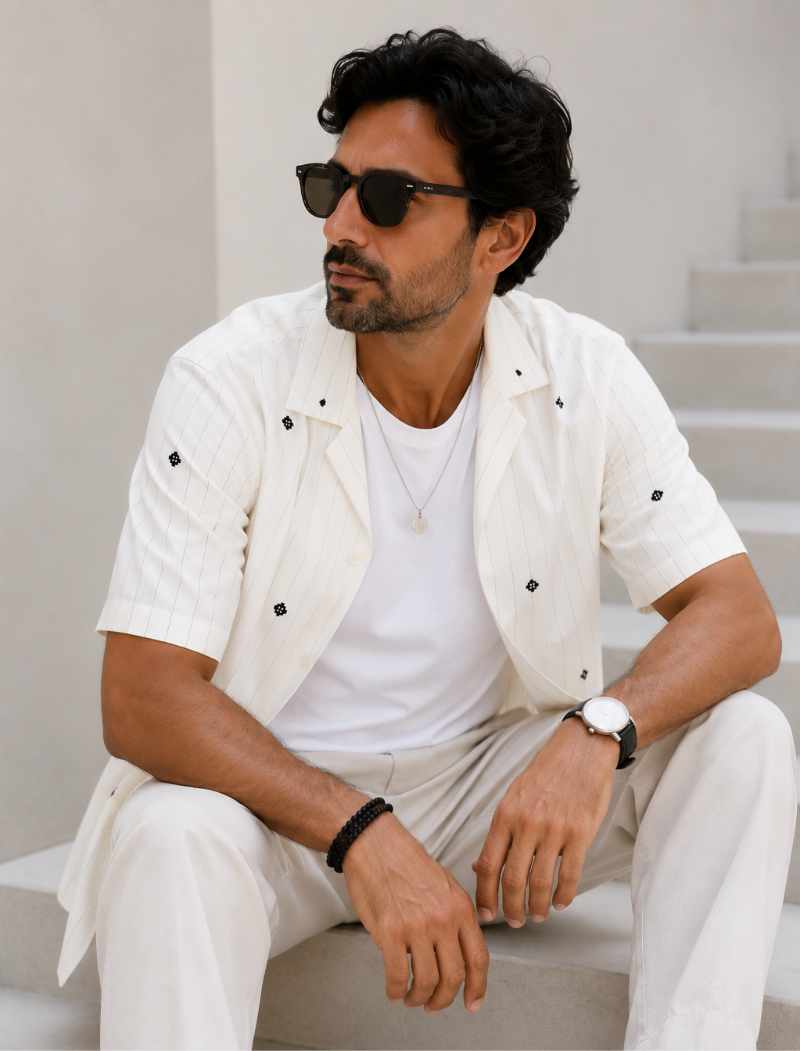 Artisan Block Print  Cotton Shirt - White
