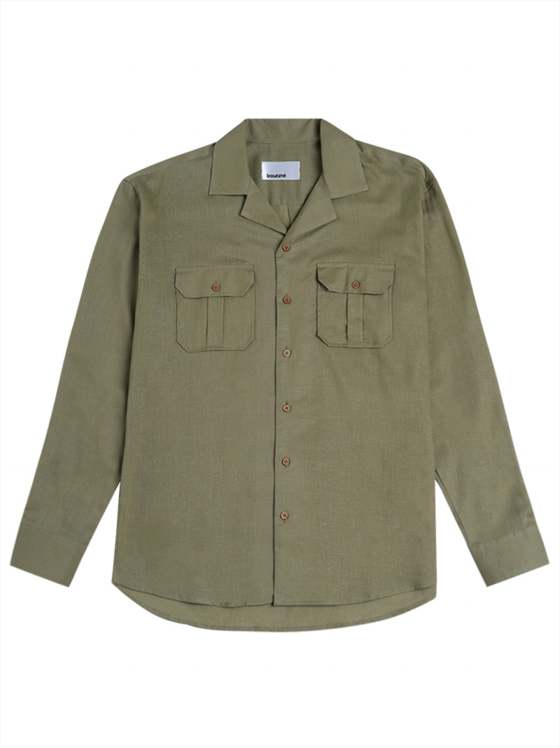 Cotton Lyocell Utility Shirt - Mud Green