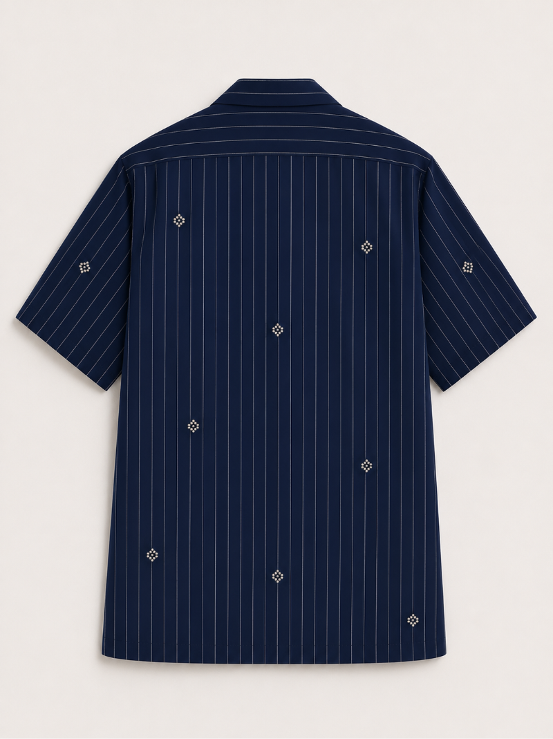 Artisan Block Print  Cotton Shirt - Navy